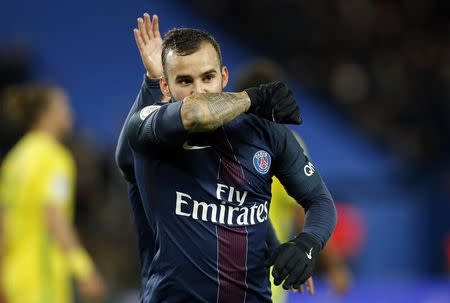 Football Soccer - Paris St Germain v Nantes French Ligue 1 - Parc des Princes, Paris, France - 19/11/16. Paris St Germain's Jese reacts after scoring against Nantes. REUTERS/Gonzalo Fuentes