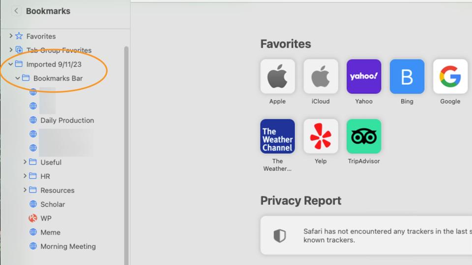 Imported bookmarks on Safari