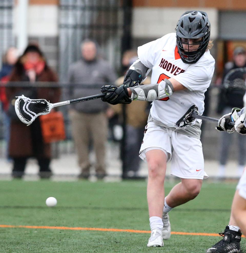 Sean Kavanagh, 8, of Hoover shoots and scores during their game against Wadsworth at Hoover on Friday, April 1, 2022. 