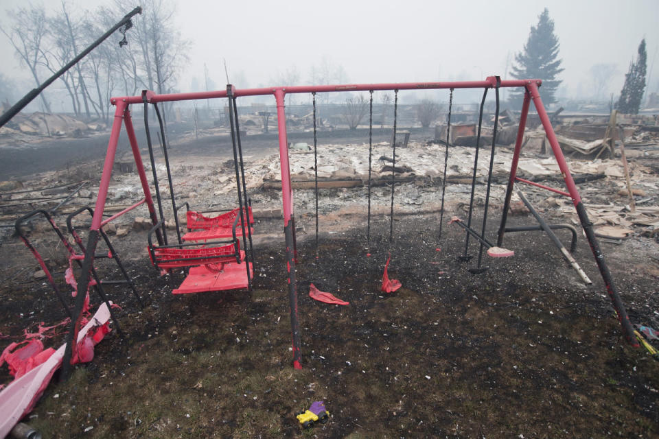 The remains of a swing set