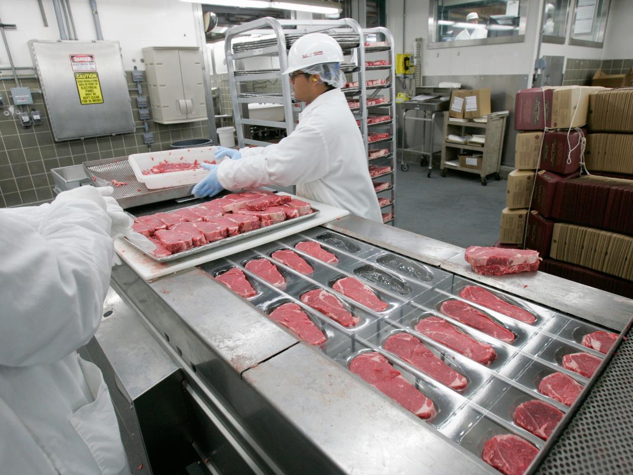 Steaks are packaged at the Omaha Steaks plant in Omaha, Neb.