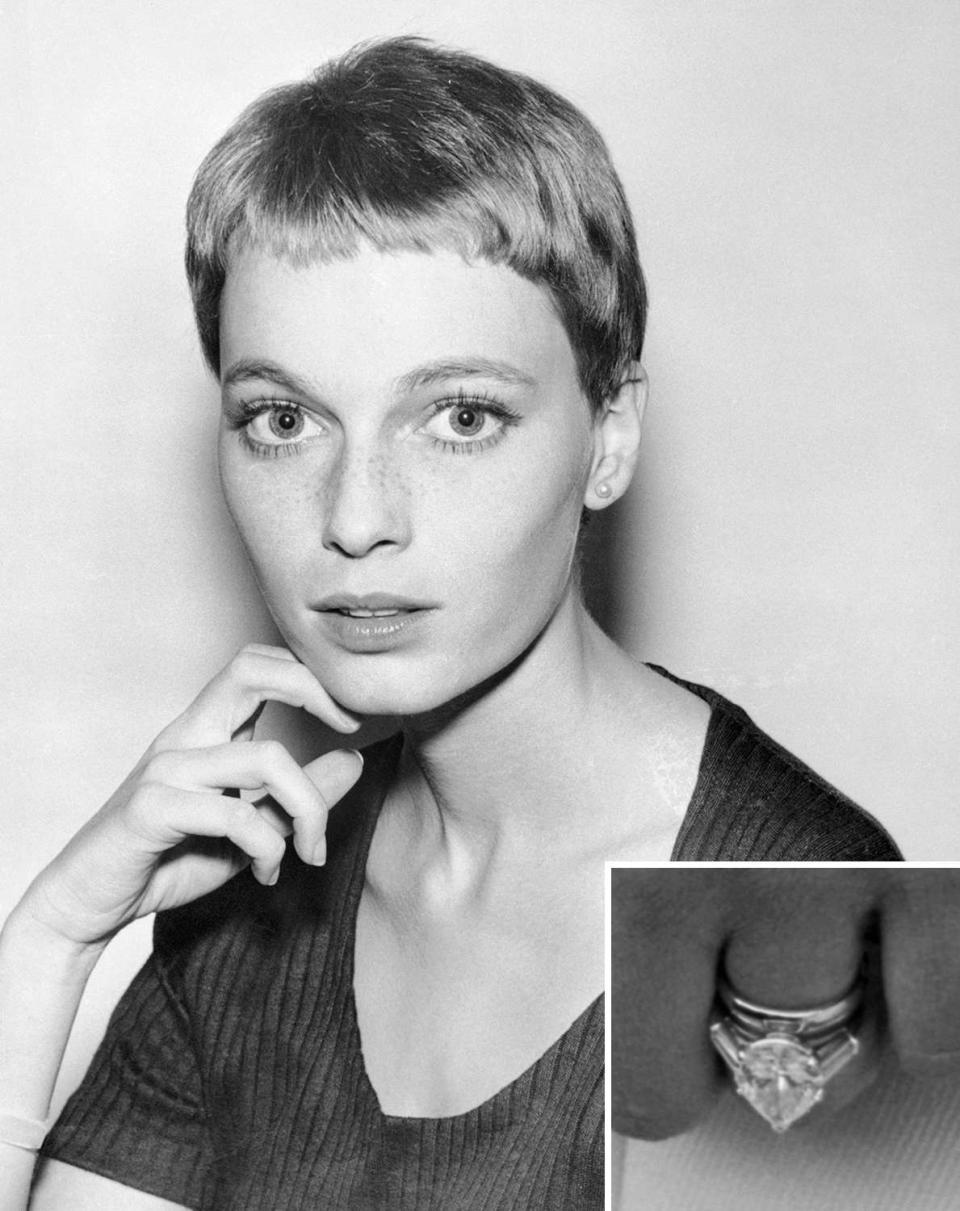<p>The<em> Rosemary's Baby</em> star received a nine-carat, pear-shaped sparkler from her first husband, Frank Sinatra, whom she wed in 1966.</p>