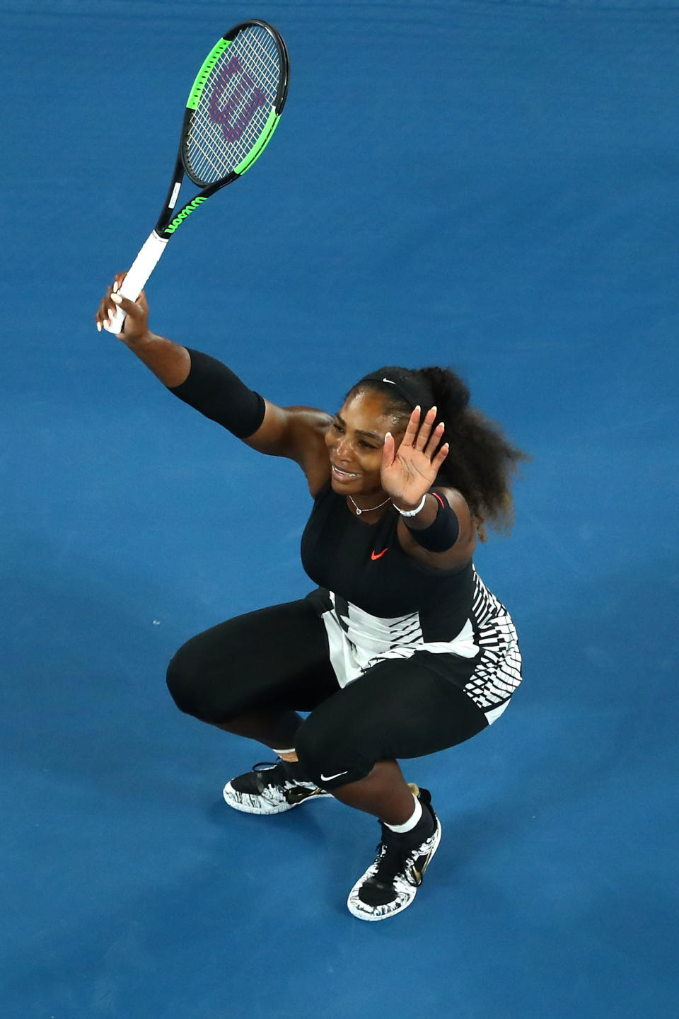 <p>Serena Williams celebrates winning championship point </p>