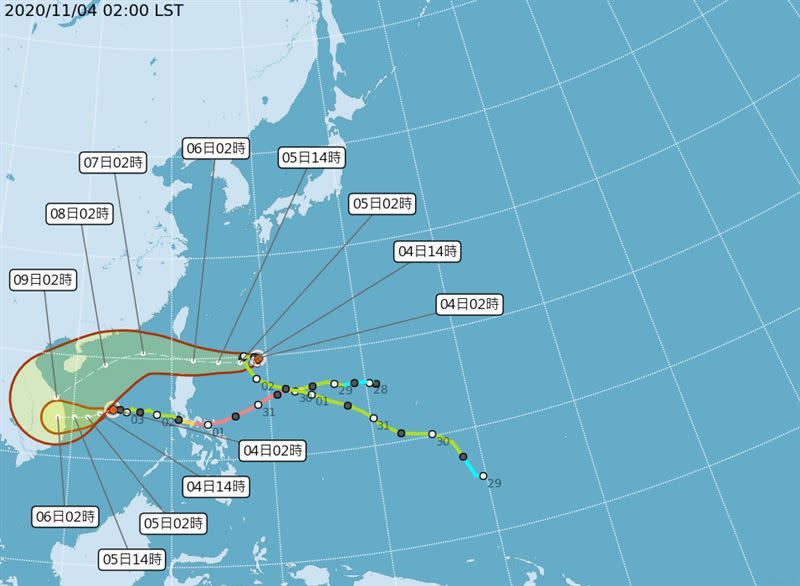 閃電颱風行進速度緩慢，是否發海警仍待觀察。（圖／翻攝自中央氣象局）