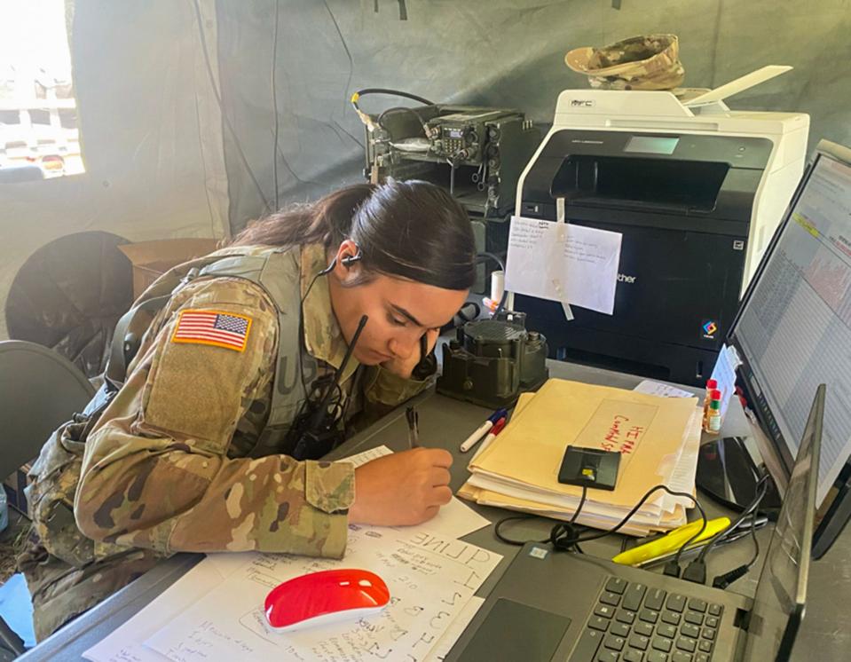 Specialist Chasity Nunez at a recent training in Fort Drum, N.Y. Specialist Nunez was a member of the 142nd Medical Company in the Connecticut National Guard.