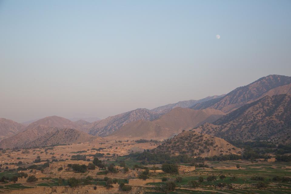 The moon rises over Pekha Valley, Achin District, Nangahar Province, Afghanistan, Sept. 3, 2017. (Cpl. Matthew DeVirgilio/Army)
