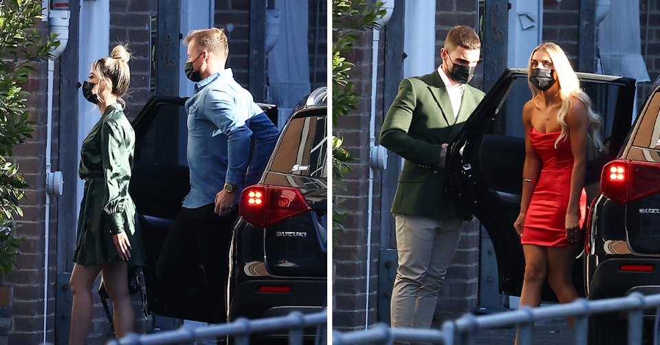 MAFS' Cody and Selina and Brent and Tamara arriving at the dinner party.