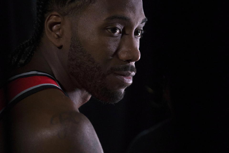 Toronto Raptors NBA basketball team player Kawhi Leonard is photographed during media day in Toronto, Monday, Sept. 24, 2018. (Chris Young/The Canadian Press via AP)