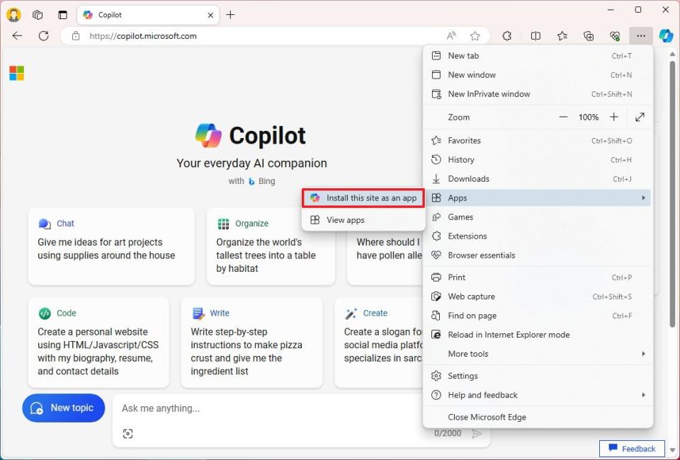 Copilot web install as app