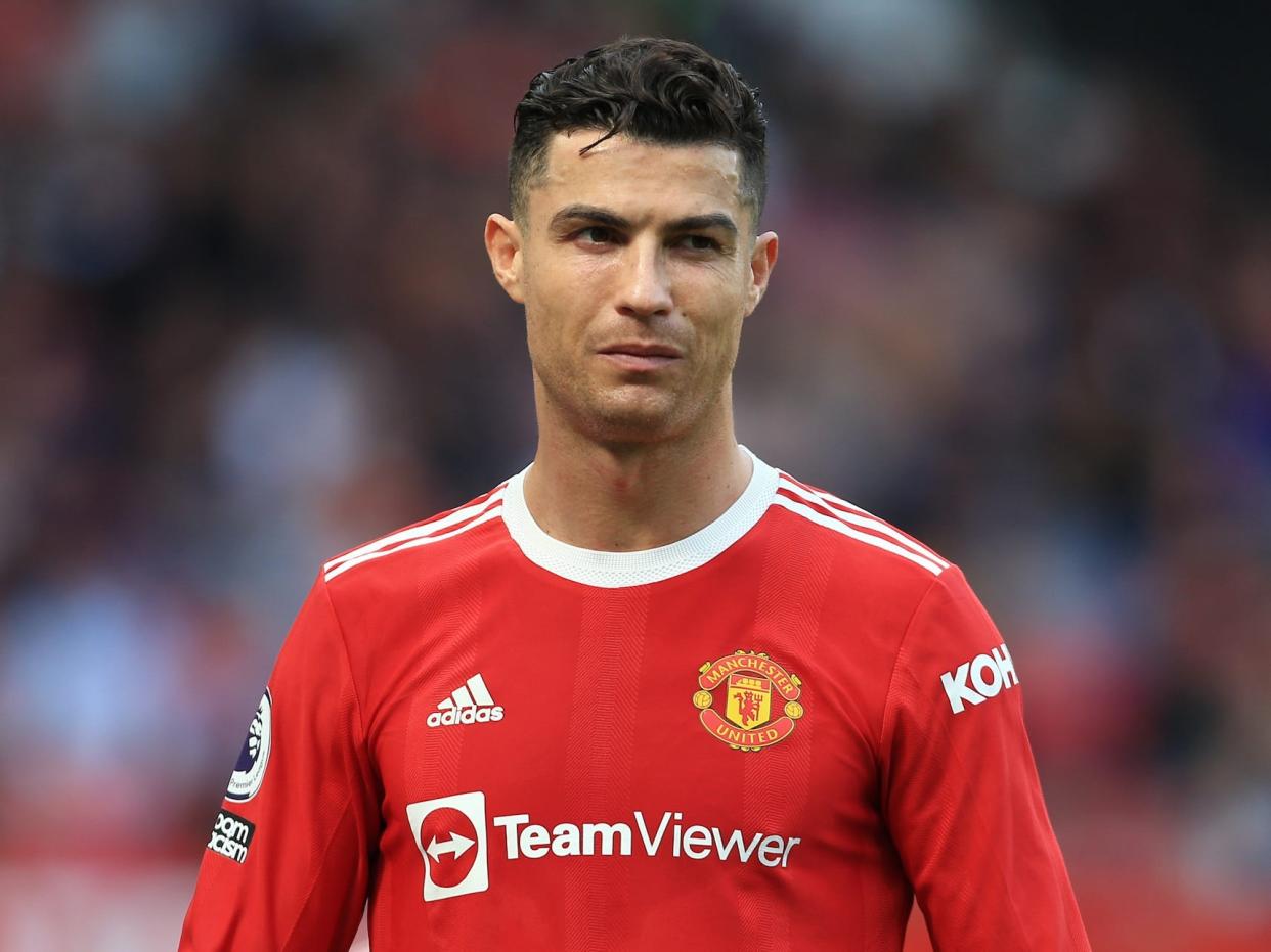 Cristiano Ronaldo of Manchester United looks on during the Premier League match between Manchester United and Norwich City at Old Trafford