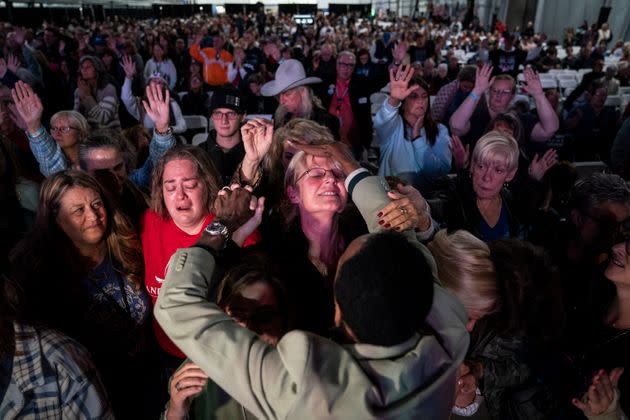 Attendees are prayed over during a worship and prayer time at the Great ReAwakening America Tour. (Photo: Photo by Jabin Botsford/The Washington Post via Getty Images)