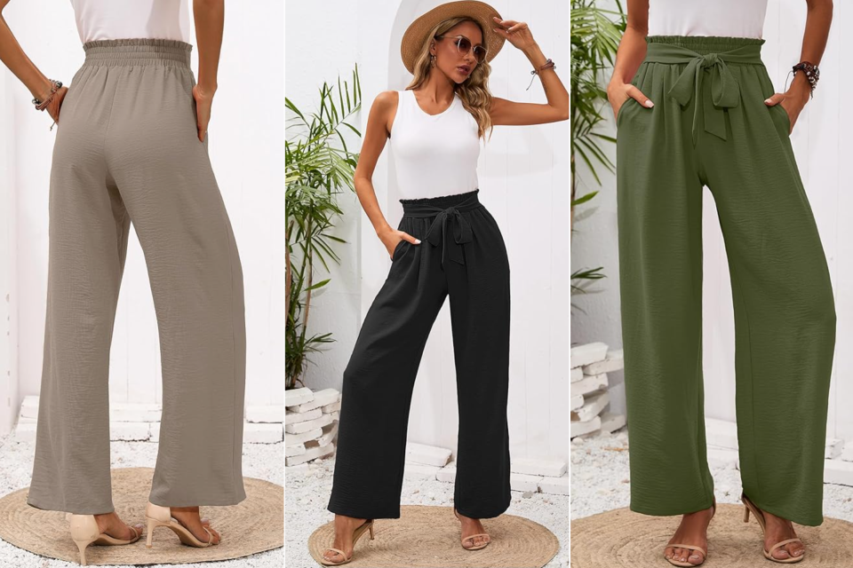 Heymoments Wide Leg Women Pants Lightweiht Waisted Adjustable Tie Knot Loose Comfy Casual Trousers with Pocket S-2XL