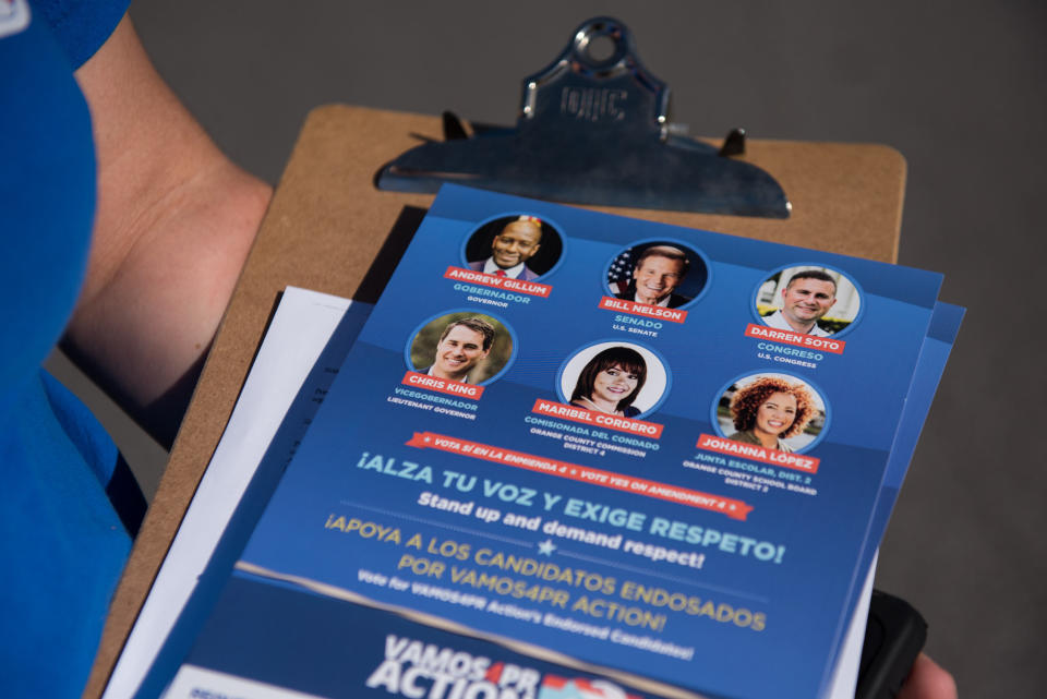 An information sheet showing political candidates in Florida. (Photo: Chris McGonigal/HuffPost)