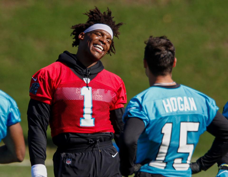 Chris Hogan has a new, very different quarterback with the Panthers. (AP Photo/Nell Redmond)