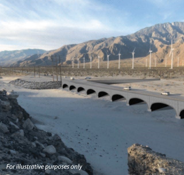 An illustration showing what one of two bridges CVAG wants built over flood prone areas of Indian Canyon Drive could look like.