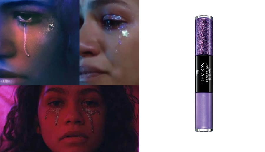 Zendaya in Euphoria, Revlon Photo ready eye art. Images via Instagram/donni.davy, Amazon