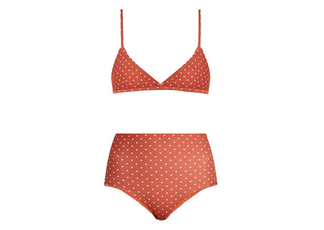 Red Cherry Print Tie Front Frill Plunge Bikini Top