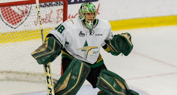 Val d'Or Foreurs' Etienne Montpetit is the first QMJHL goalie to score since 2015. (Minas Panagiotakis/Getty Images)