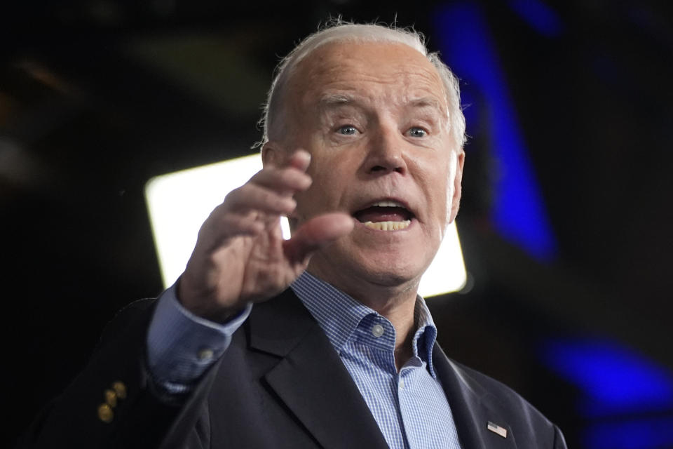 President Joe Biden speaks at a campaign rally Saturday, March 9, 2024, at Pullman Yards in Atlanta. (AP Photo/Manuel Balce Ceneta)