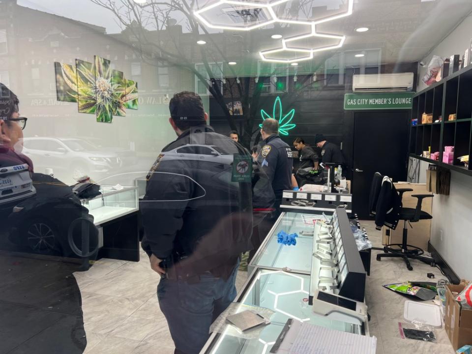 The New York City Sheriff’s Office raiding an illegal marijuana shop in Queens on March 5, 2024. Council Member Robert Holden