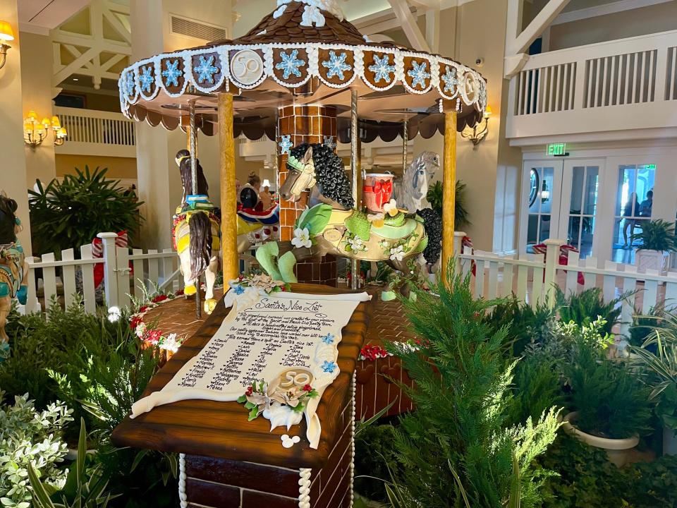 holiday gingerbread carousel display at the grand floridian resort at disney world