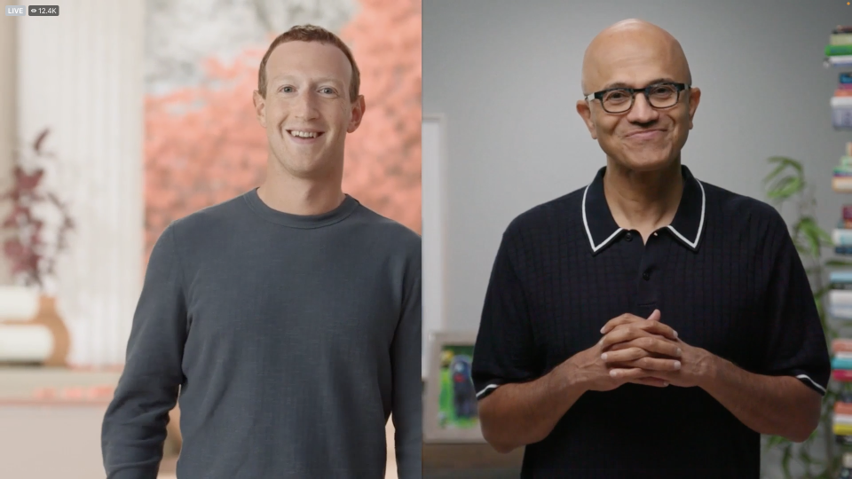 Meta CEO Mark Zuckerberg and Microsoft CEO Satya Nadella