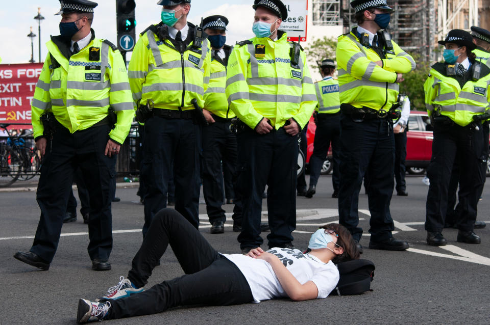 Activists from Extinction Rebellion gather at London's Parliament Square, UK on 1 September 2020. (Photo by Robin Pope/NurPhoto via Getty Images)