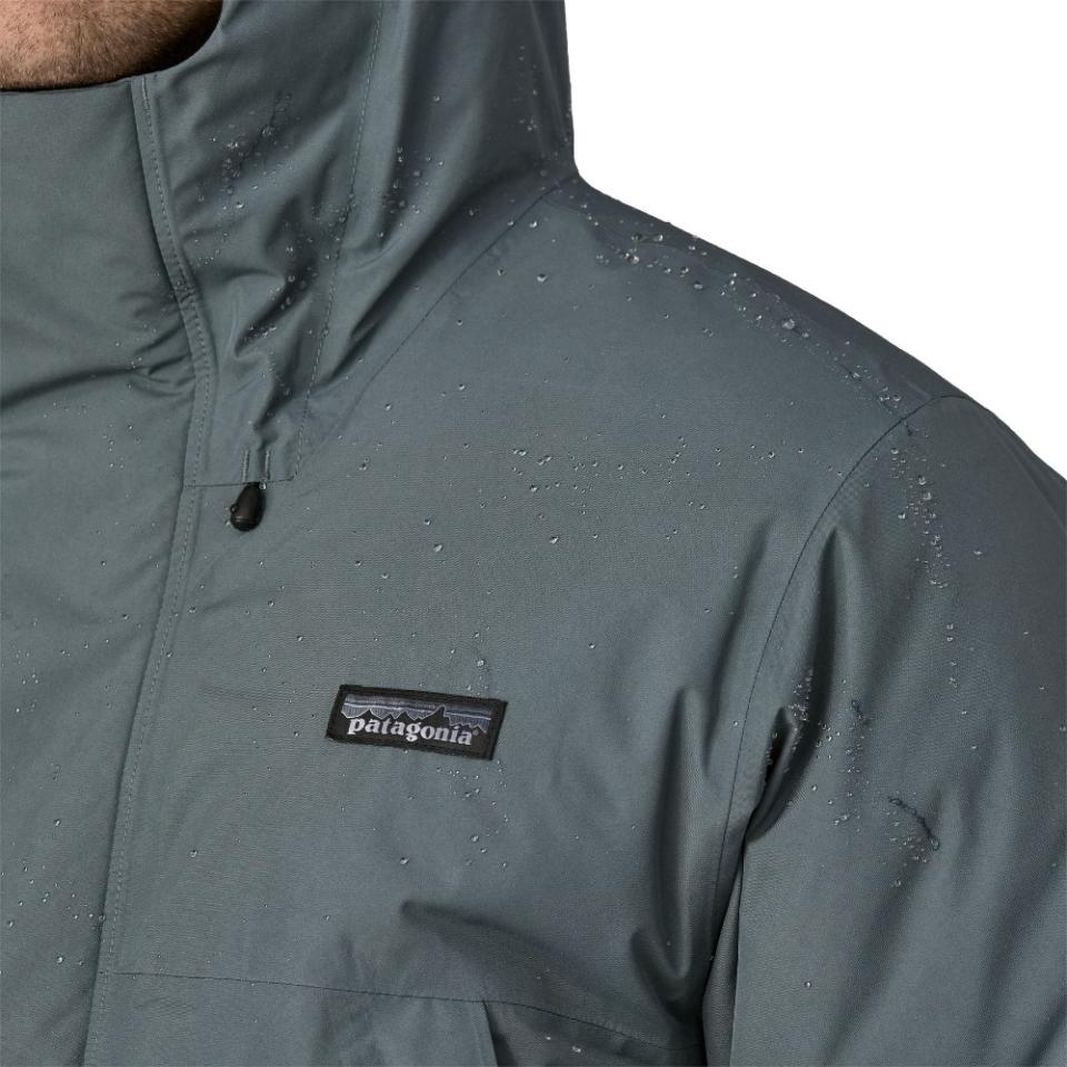 The jacket features a weatherproof outer shell made without PFAS chemicals. 