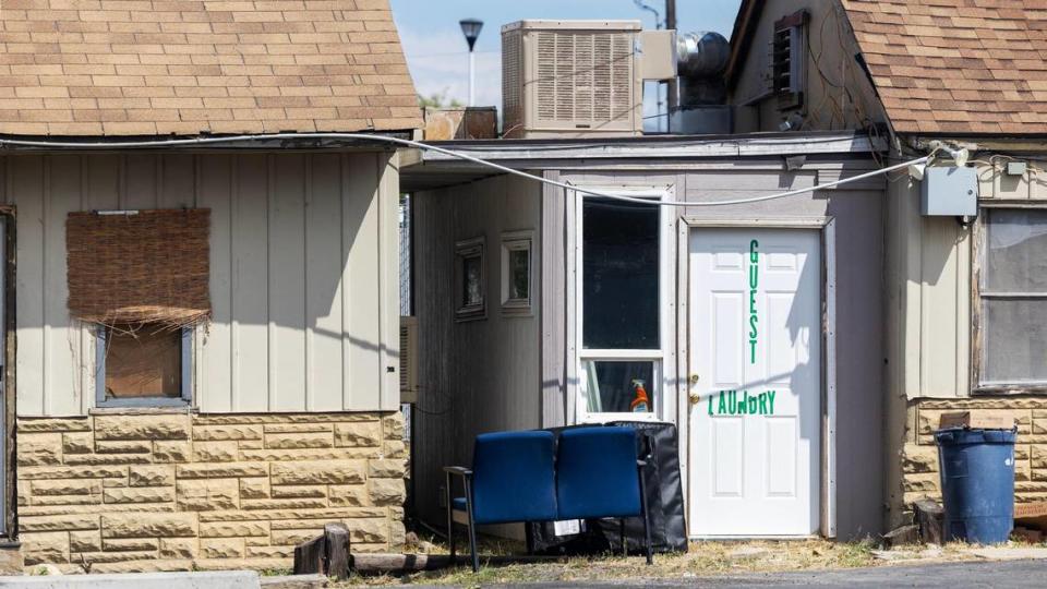 The door to the laundry room of the Travelers Motel. A building inspector said in a report that it appears to be an addition built without permits. Sarah A. Miller/smiller@idahostatesman.com