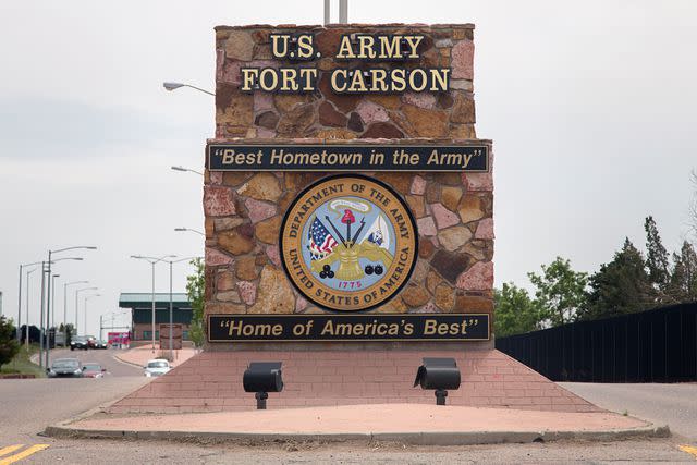 <p>Getty</p> Entrance to Fort Carson