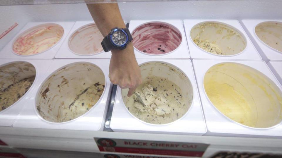 Max Bundy smooths out the level in the 32 flavors of ice cream at SLO à la Mode, which took the place of the former Doc Burnstein’s Ice Cream Lab location in downtown San Luis Obispo in July 2023.