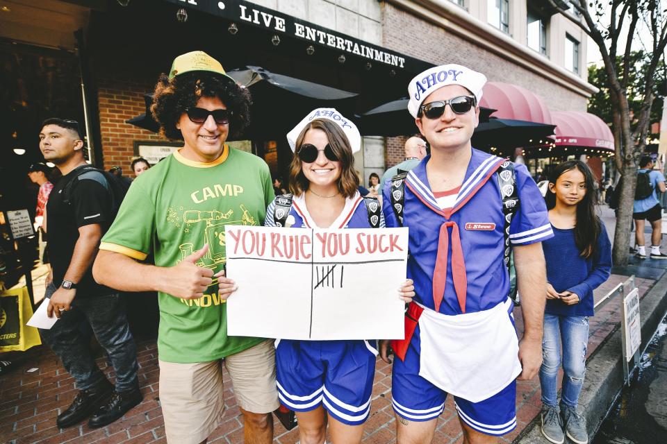 Dustin Henderson, Robin Buckley, and Steve Harrington from Stranger Things cosplayers