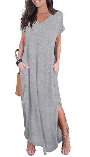 GRECERELLE Solid V-Neck Pocket Loose Maxi Dress Gray Small (Amazon / Amazon)