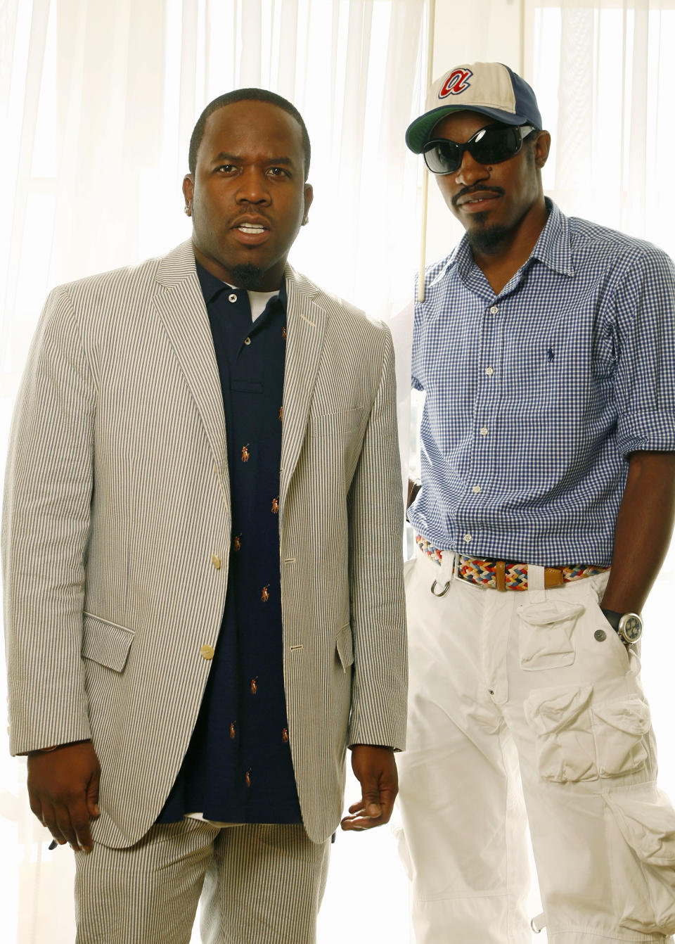 FILE - This Aug. 11, 2006 file photo shows musicians Andre Benjamin, right, and Big Boi, of the musical group Outkast in Los Angeles. OutKast is reuniting to headline the Coachella Valley Music and Arts Festival in April, ending a half-decade hiatus for one of hip-hop’s most popular and important acts. They have not released an album as OutKast since 2006’s “Idlewild,” a soundtrack. They join Arcade Fire and Muse as headliners for the festival that plays over two weekends in Indio, Calif. (AP Photo/Damian Dovarganes, File)