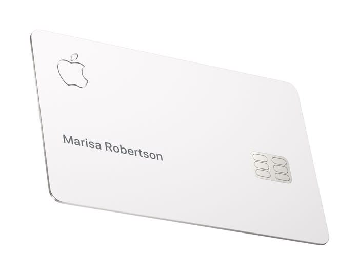 The Apple Card with the Apple logo, a chip, and a name