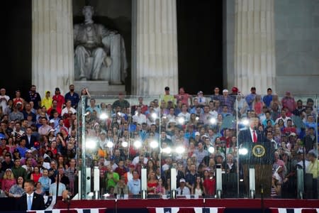 FILE PHOTO: U.S. President Donald Trump gives his Fourth of July speech at the Lincoln Memorial in Washington