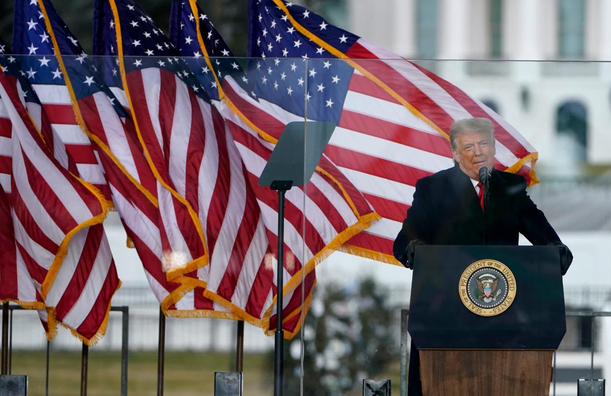 President Donald Trump speaks at a rally Wednesday, Jan. 6, 2021, in Washington.