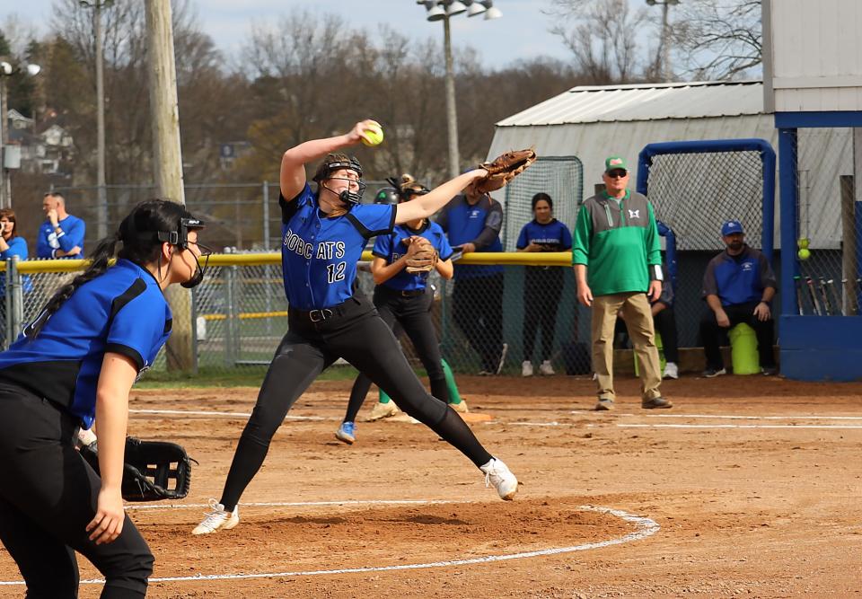 Cambridge's Abby Mann (12) prepares to let loose with a pitch during action against Barnesville last season at Cambridge City Park. Mann received Division III All Ohio recognition for her work last year, and will be a key performer this season as a junior.