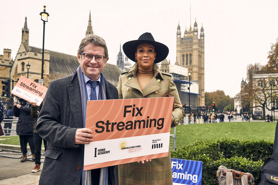 Kevin Brennan and former X Factor contestant Rebecca Ferguson (Jonathan Stewart/PA)