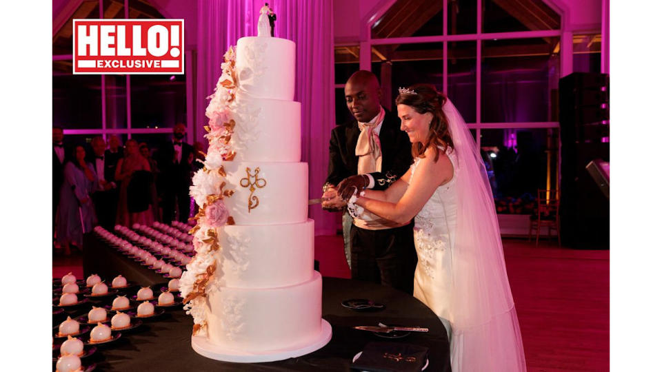 The couple with their five-tier carrot cake