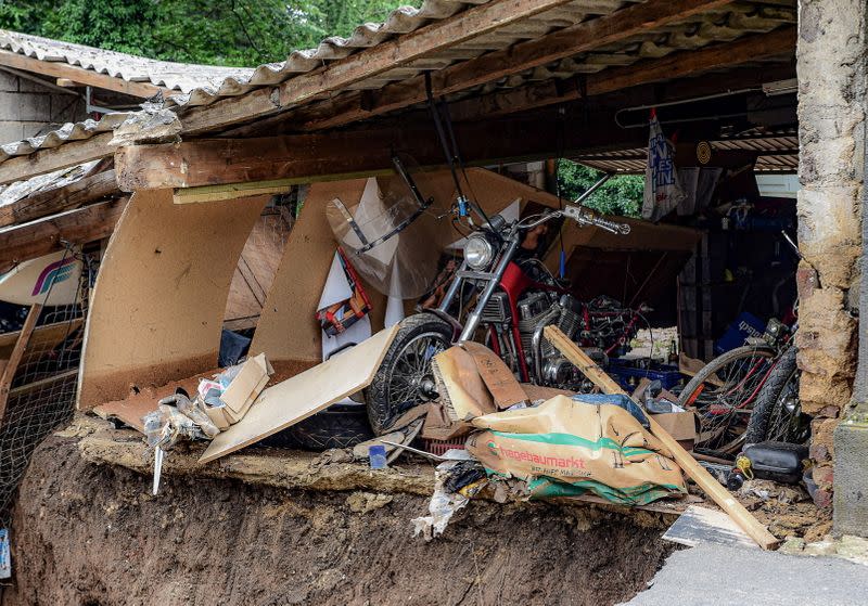 FILE PHOTO: A destroyed building is pictured after flooding in Erftstadt Blessem