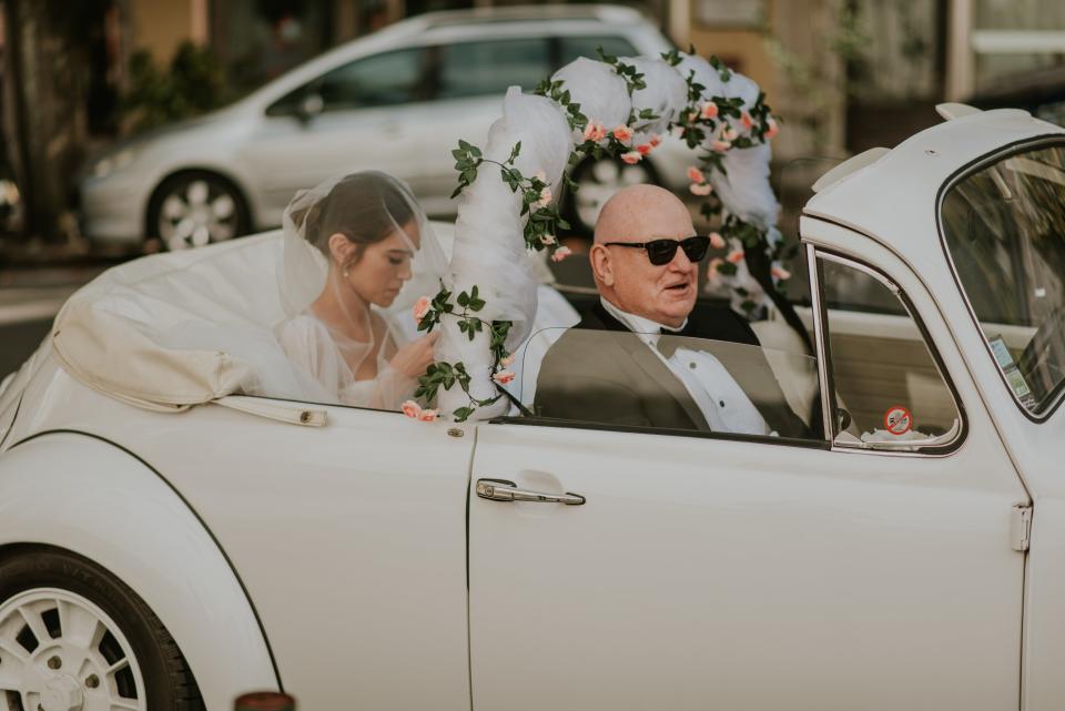 The Bride Wore Feathers for Her Civil Ceremony in London, and a Dress Embroidered With Peonies to Her Micro-Wedding in Portugal