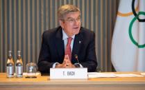 Thomas Bach, President of the International Olympic Committee (IOC) attends a meeting of IOC's executive board, as the spread of the coronavirus disease (COVID-19) continues, in Lausanne