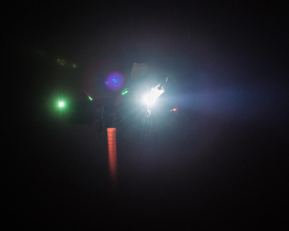 U.S. Marine Corps Maj. Michael Lippert and Peter Wilson, F-35 test pilots at the Patuxent River Integrated Test Force (ITF), conduct night field carrier landing practices at NAS Patuxent River, Maryland, in August 2018, in preparation for trials aboard HMS <em>Queen Elizabeth</em>. <em>U.S. Navy photo by Dane Wiedmann</em>