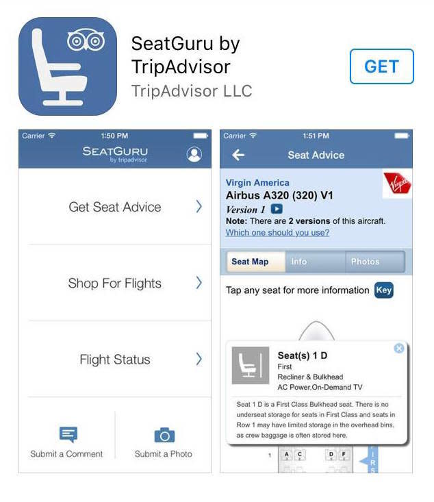 Use <a href="https://www.seatguru.com/mobileapps" target="_blank">SeatGuru</a> when buying flights to see which seats have the most&nbsp;legroom, best&nbsp;carry-on storage, power outlets and more.