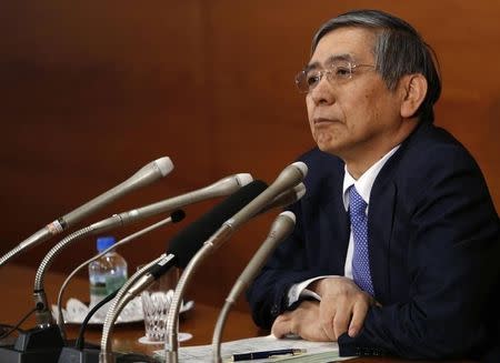 Bank of Japan (BOJ) Governor Haruhiko Kuroda attends a news conference at the BOJ headquarters in Tokyo March 17, 2015. REUTERS/Yuya Shino