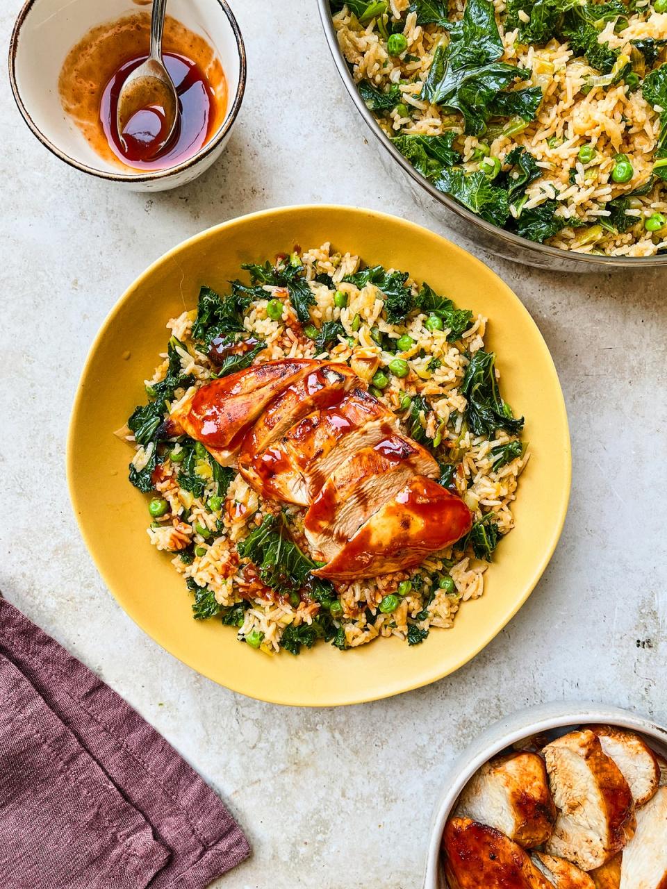 The sticky chicken, kale and rice makes a delicious yet nutritious takeaway alternative (Discover Great Veg)