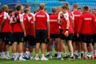 Soccer Football - World Cup - Denmark Training - Samara Arena, Samara, Russia - June 20, 2018 Denmark players during training REUTERS/David Gray