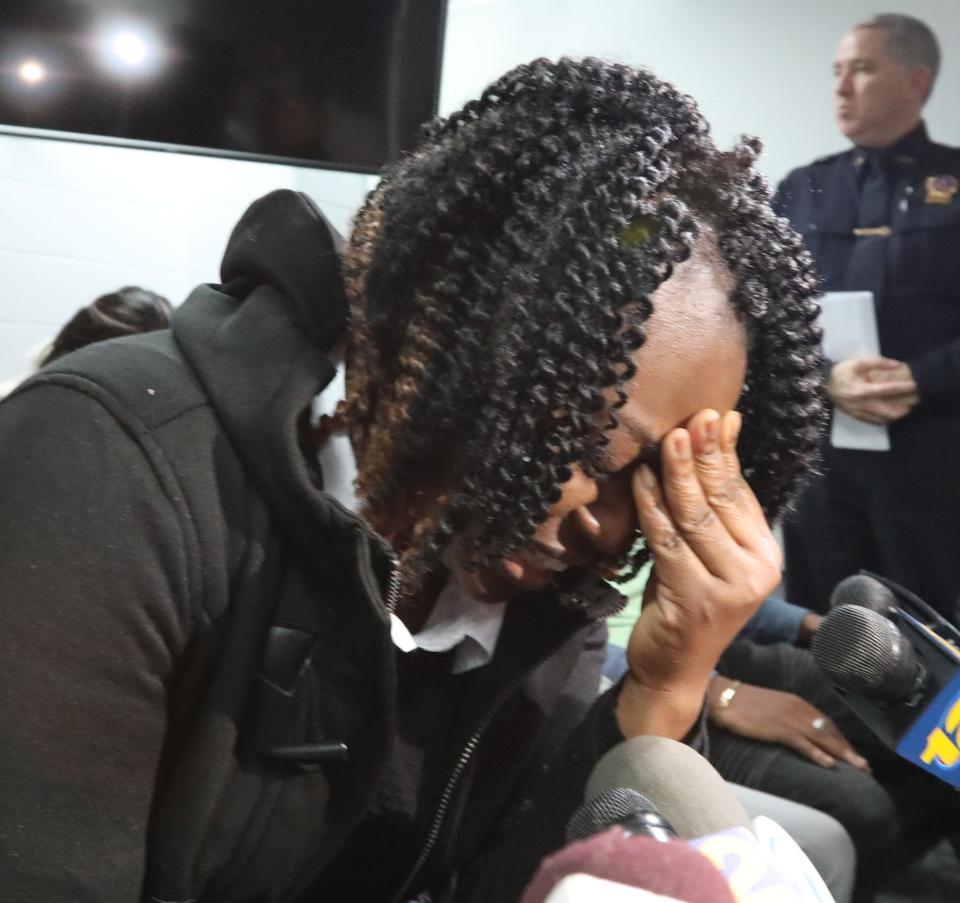 Youbens Joseph's wife, Keren Joseph, attends a press conference at Clarkstown Police headquarters in New City, N.Y., on Nov. 29, 2018. Joseph was murdered at his auto business in West Nyack, N.Y., on Nov. 24, 2018.