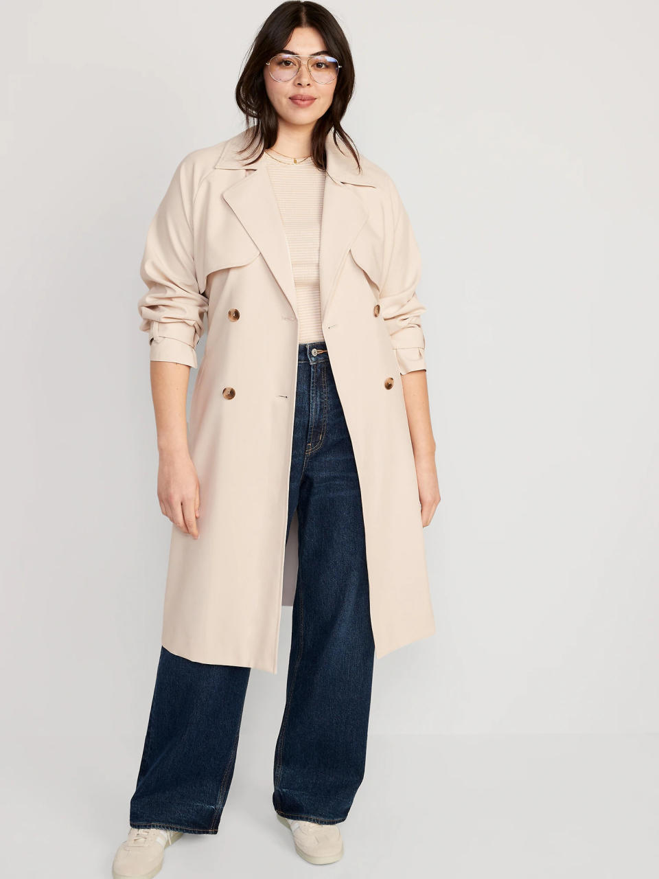 Double-Breasted Tie-Belt Trench Coat. Image via Old Navy.